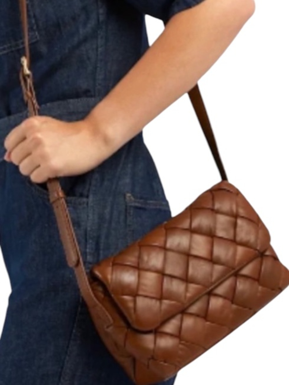 Dune London Brown Woven Soft Leather Adjustable Strap Crossbody Shoulder Bag